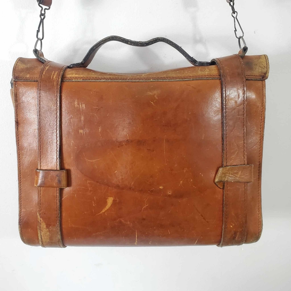 Handmade Vintage Genuine Brown Goat Leather Crossbody Men's Messenger Bag - Picture 4 of 13